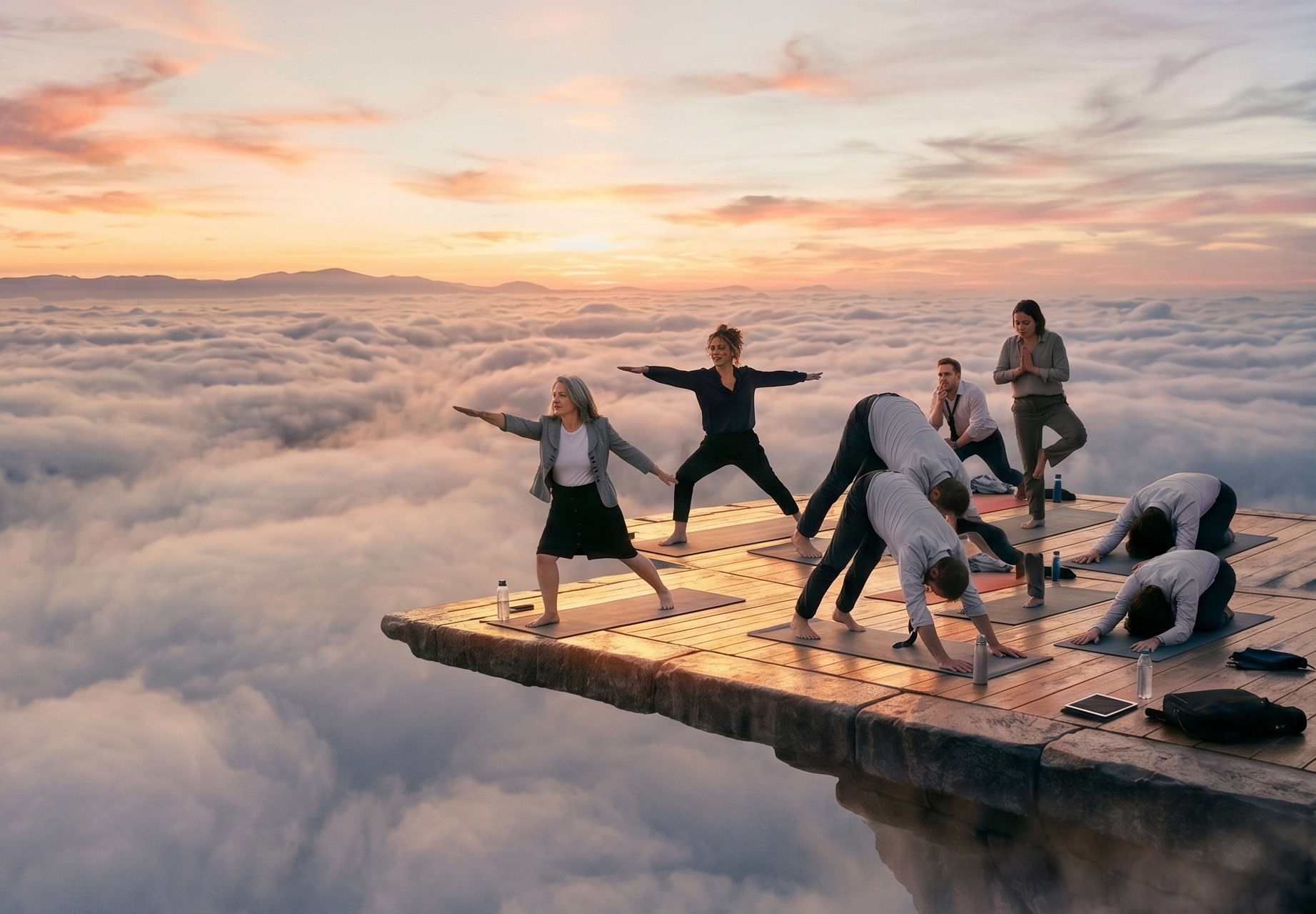 Yoga on clouds for stressy people