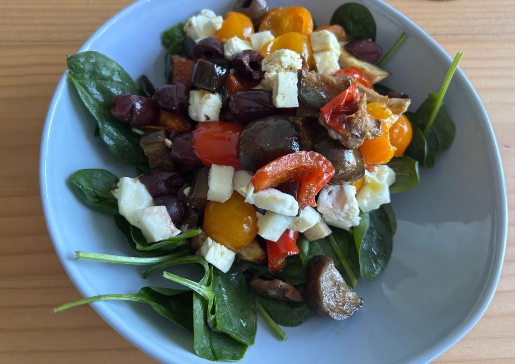 Aubergine Mushroom Halloumi Oven Roast